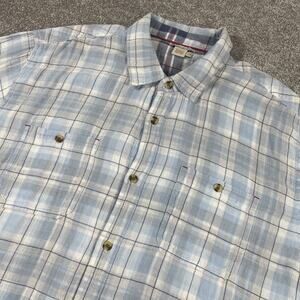 Carbon 2 Cobalt Button Up Shirt Mens Large Tall Cotton Plaid‎ Short Sleeve Thin